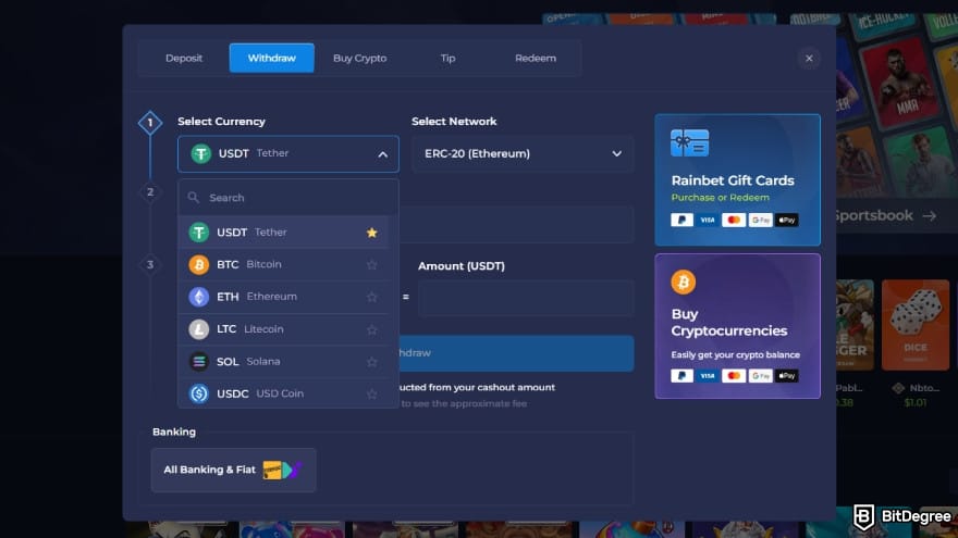 Best fast withdrawal casino: Rainbet's withdrawal interface. Best fast withdrawal casino: Rainbet's withdrawal interface.
