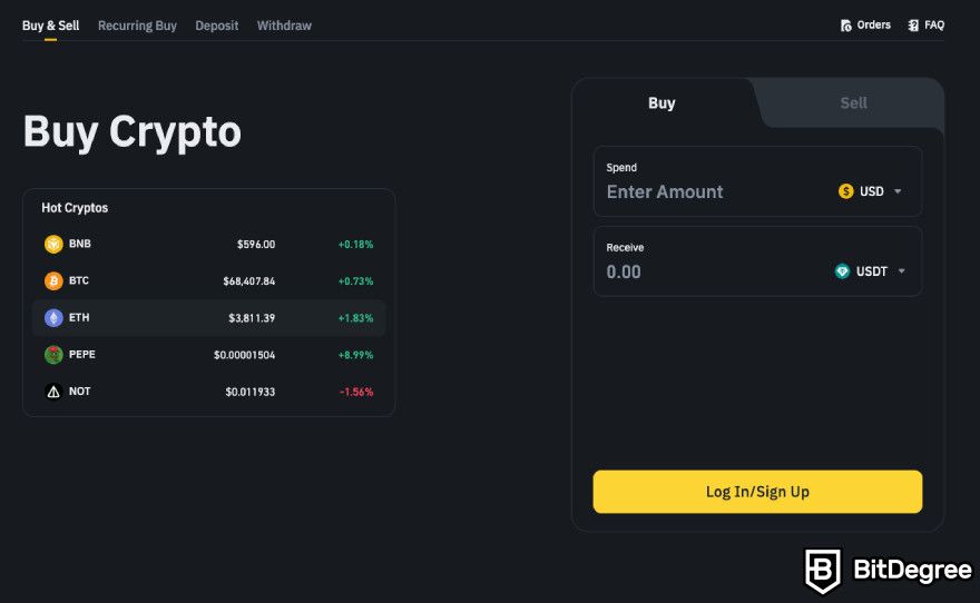 Best fiat-to-crypto exchange: Binance's Buy Crypto feature.