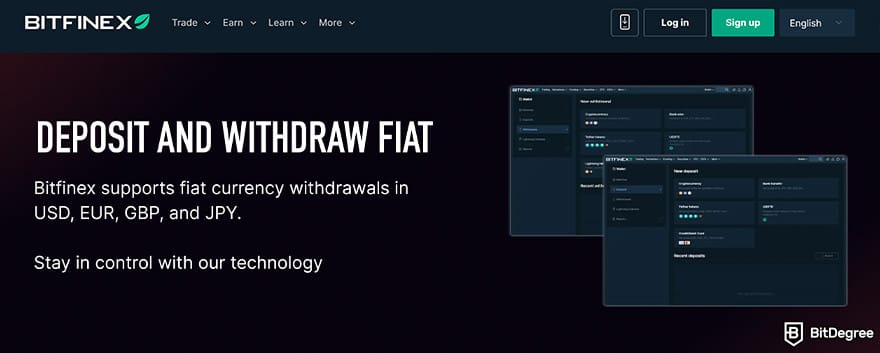 Best fiat-to-crypto exchange: Bitfinex deposit and withdraw.