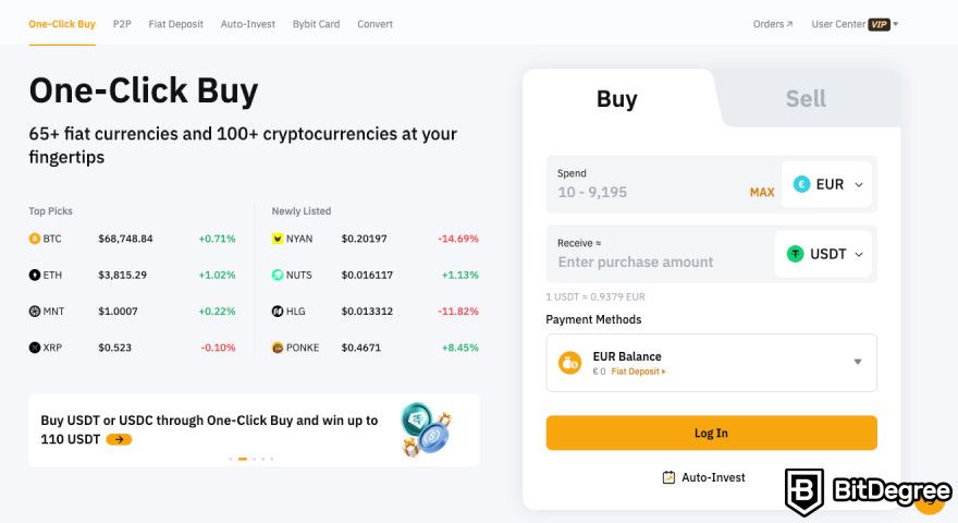 Best fiat-to-crypto exchange: Bybit One-Click Buy.