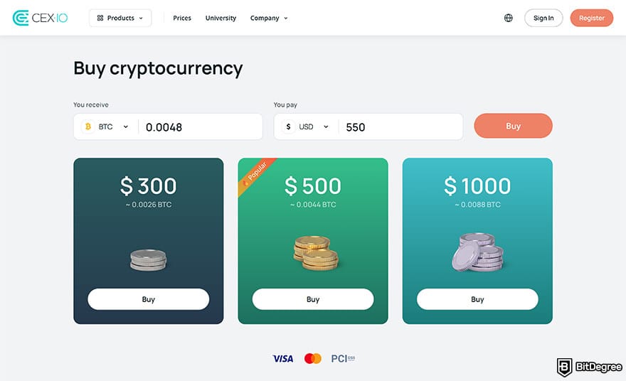 Best fiat-to-crypto exchange: CEX.IO instand buy.