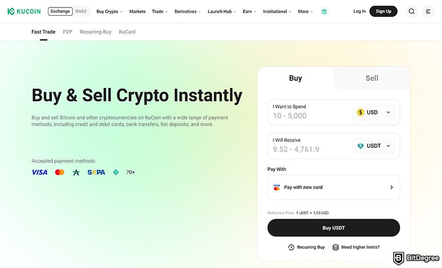 Best fiat-to-crypto exchange: KuCoin.