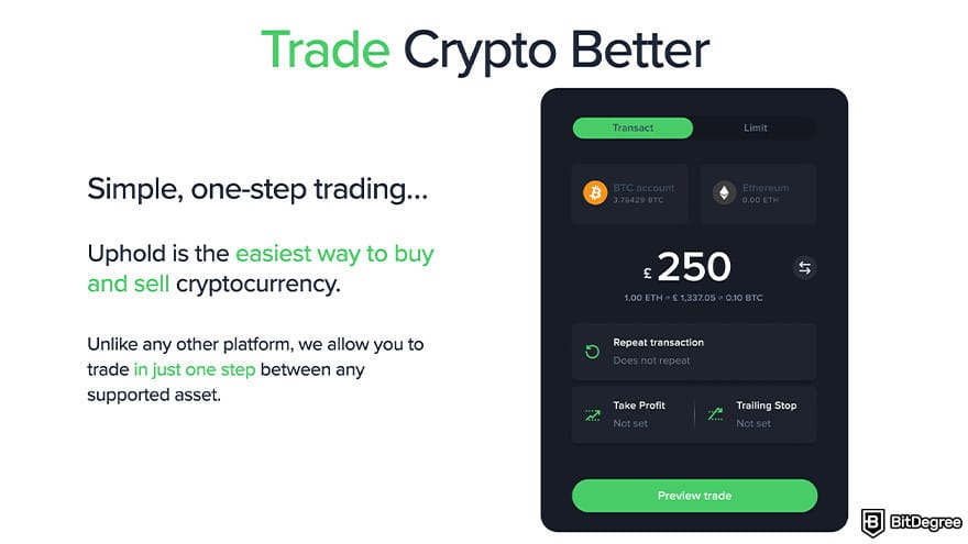 Best fiat-to-crypto exchange: Uphold simple one step trading.