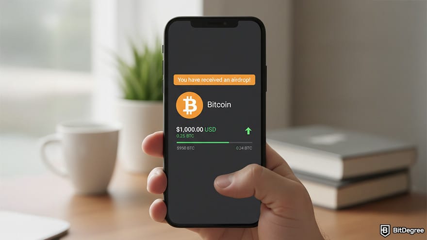 Best free crypto airdrops: notification about received airdrop.