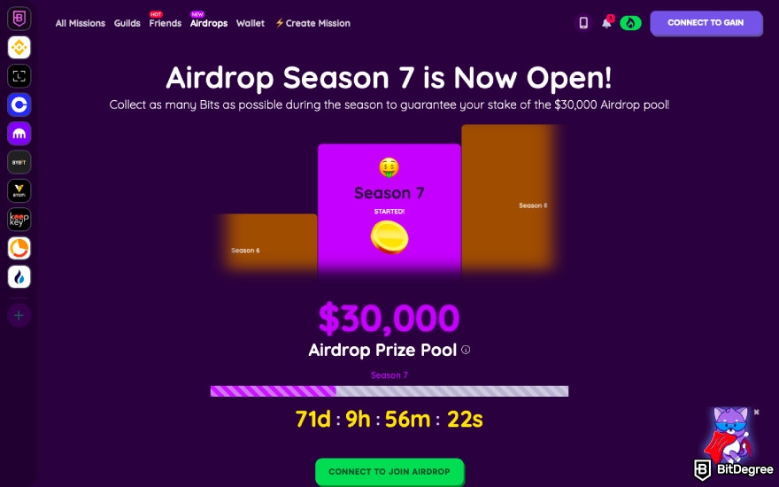 Best free crypto airdrops: a screenshot of BitDegree Airdrop Season 7