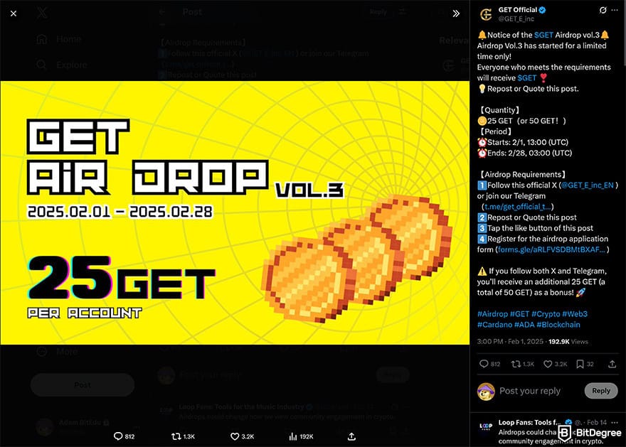 Best free crypto airdrops: GET Airdrop Vol.3.