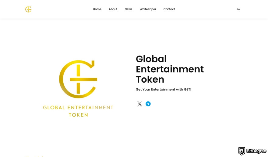 Best free crypto airdrops: a screenshot of Global Entertainment Token homepage.