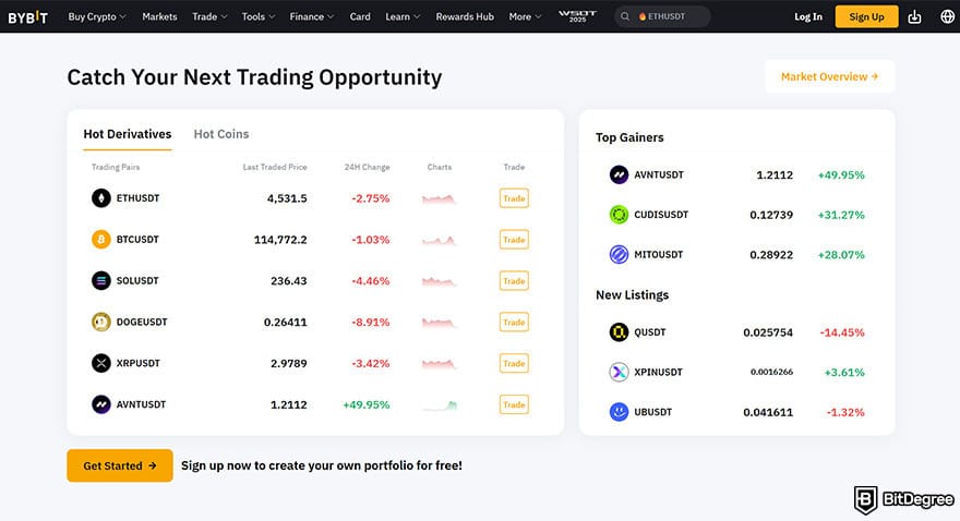 Best free crypto trading platform: Bybit top coins.