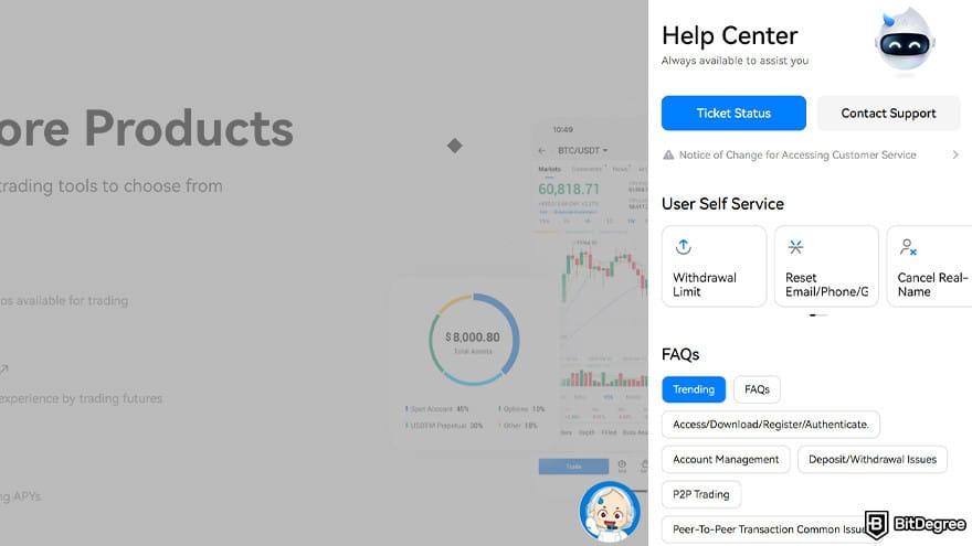 Best free crypto trading platform: HTX live support.