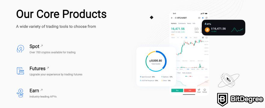 Best free crypto trading platform: HTX products.