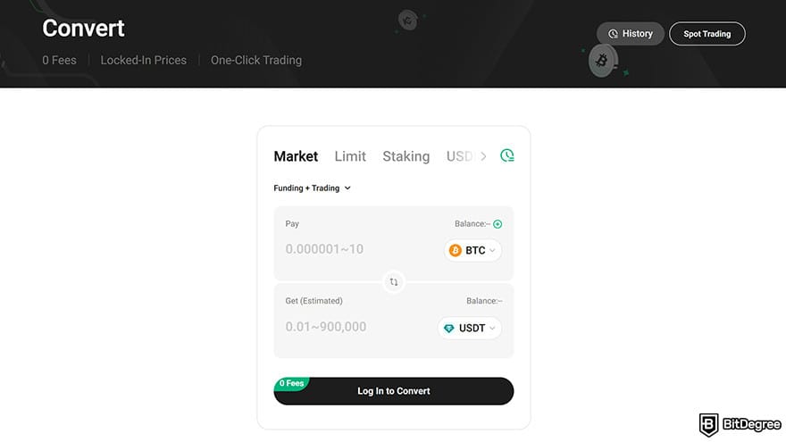 Best free crypto trading platform: KuCoin convert.