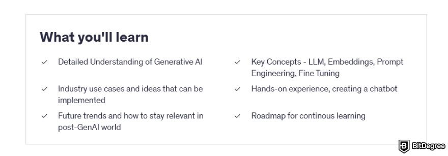 Best generative AI courses: what you will learn in Udemy's Generative AI for Beginners course.