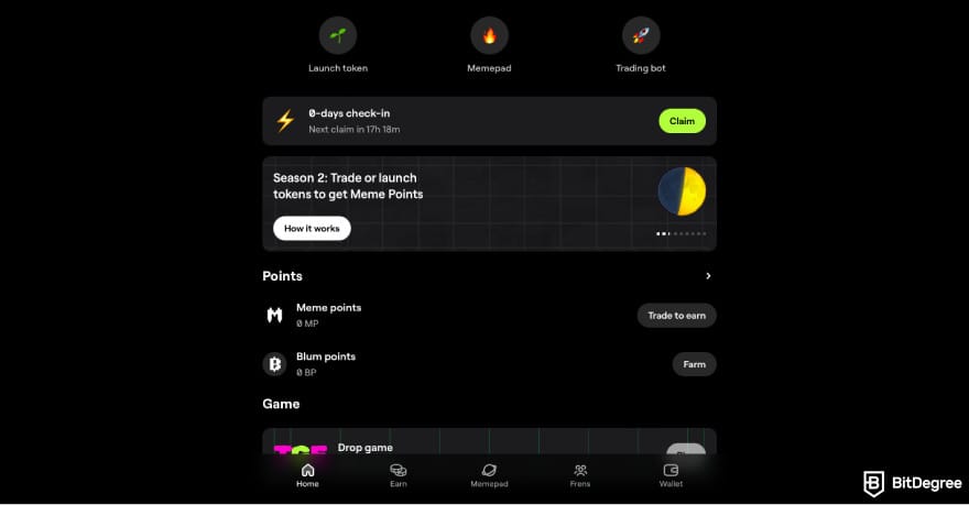 Best hybrid crypto exchange: a screenshot of Blum's Telegram app.