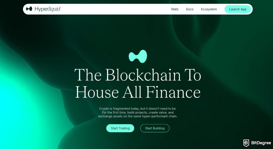 Best hybrid crypto exchange: a screenshot of Hyperliquid's homepage.