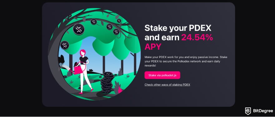 Best hybrid crypto exchange: a screenshot of Polkadex's staking description.