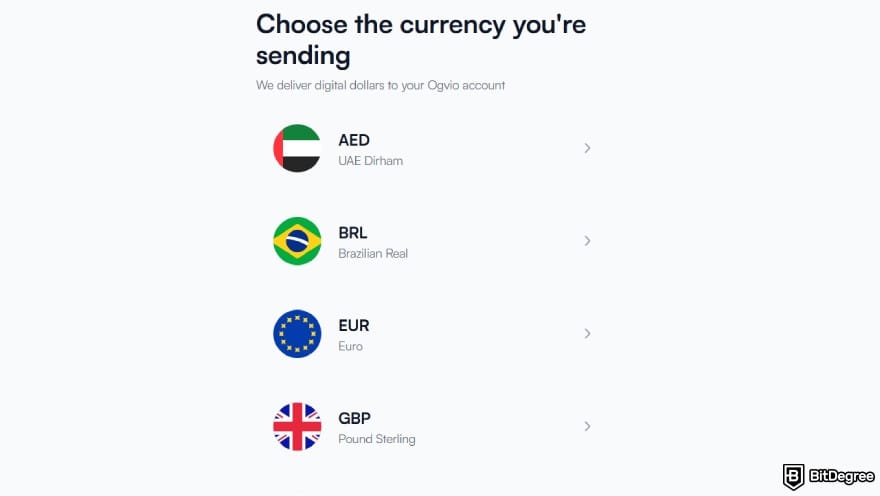 Best international money transfer: choosing the currency for an account top-up.