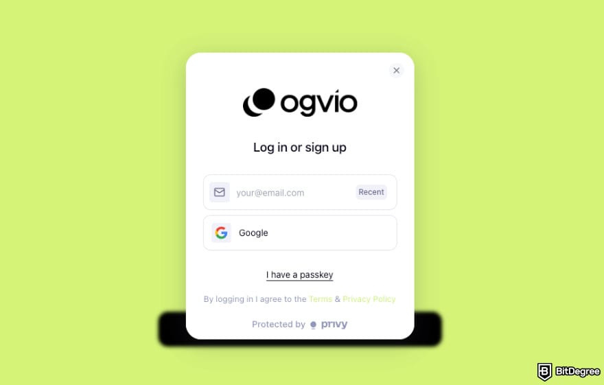 Best international money transfer: the registration window on Ogvio.