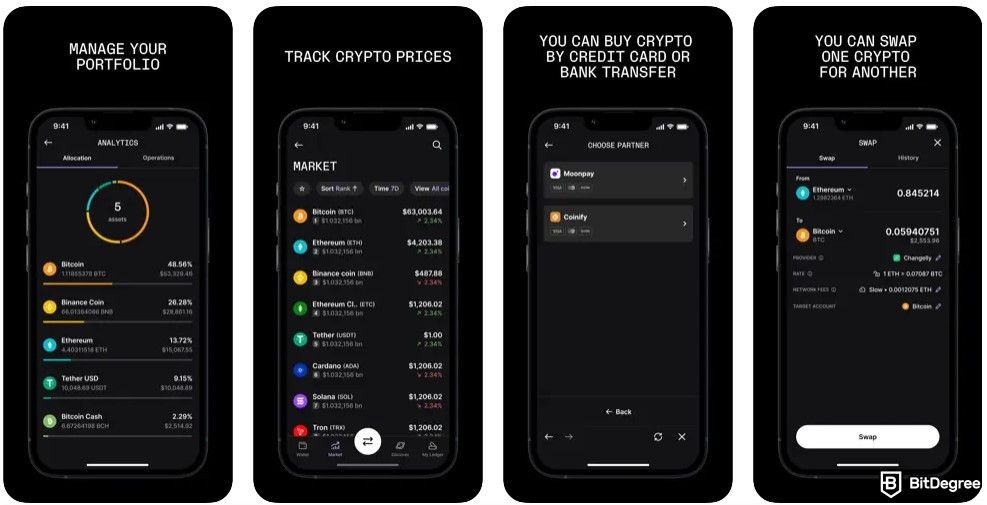 Best Kaspa Wallet: the Ledger Live interface on iPhone.