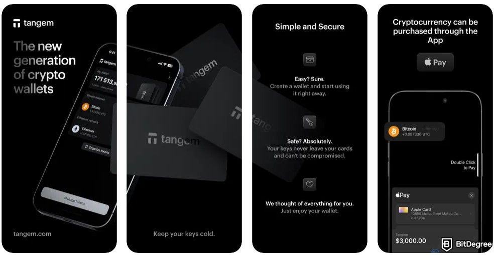Best Kaspa wallet: the iPhone screenshots of Tangem Wallet.