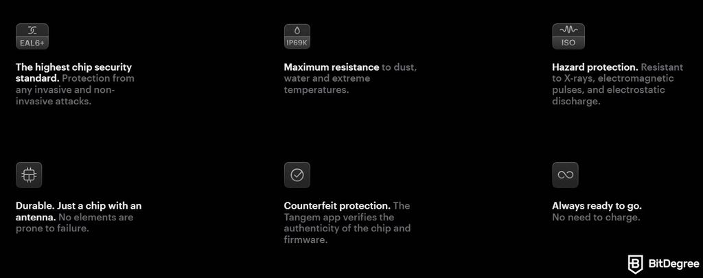Best Kaspa wallet: the security features of Tangem Wallet.