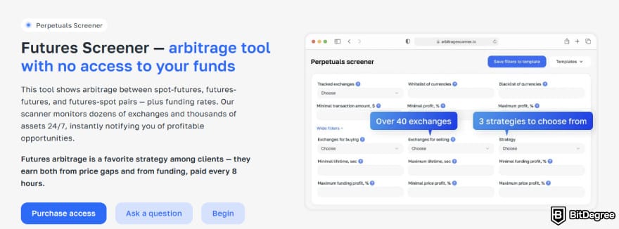 Best Kraken trading bots: the Futures Screener feature on ArbitrageScanner.io.