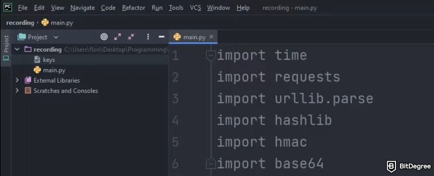 Best Kraken trading bots: entering import commands on Python to activate the Kraken trading bot.