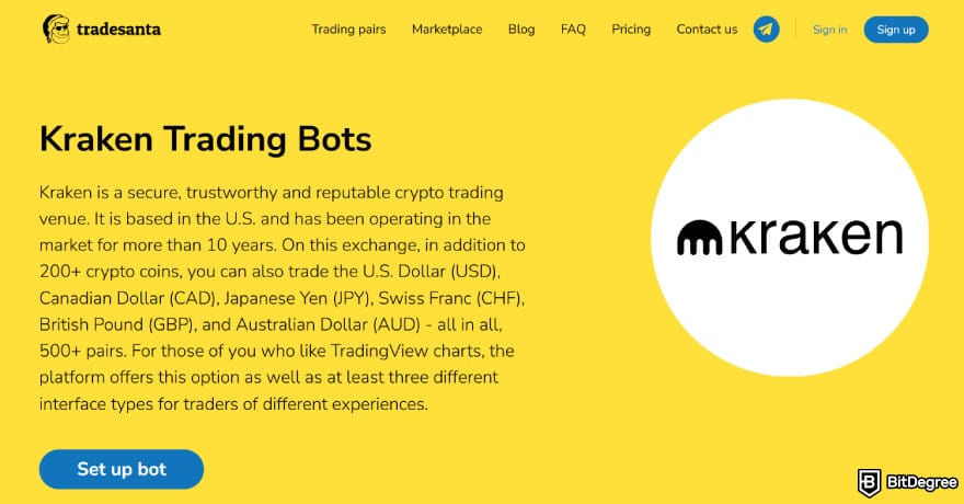 Best Kraken trading bots: TradeSanta's Kraken trading bot page.