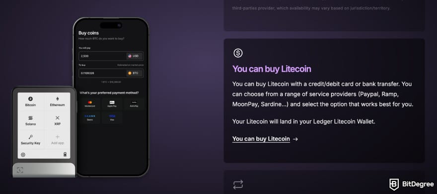 Best Litecoin wallet: the illustration of buying LTC via the Ledger Live app.