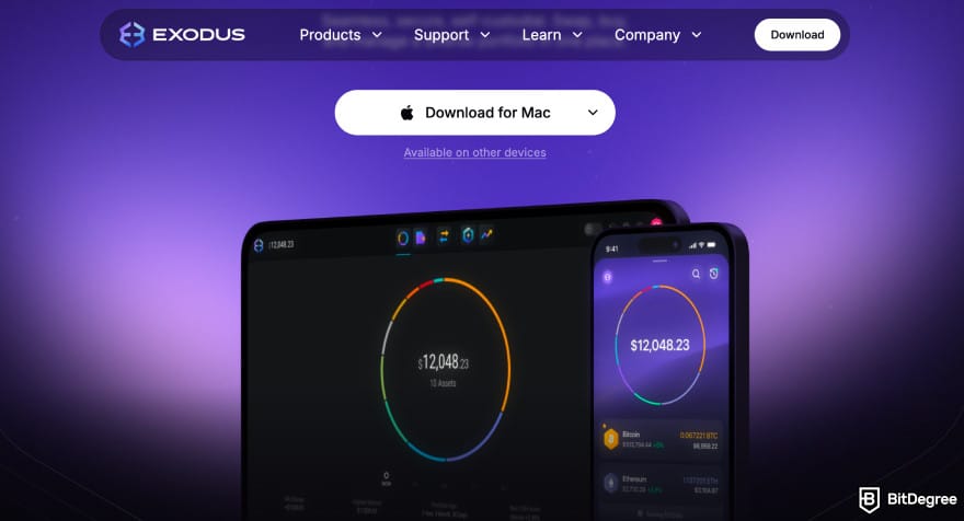 Best Litecoin wallet: Exodus wallet homepage.