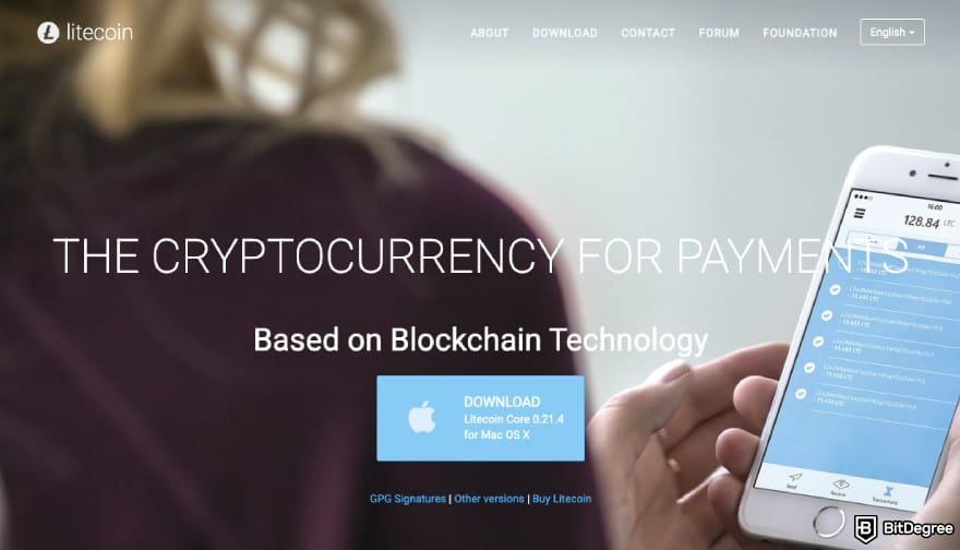 Best Litecoin wallet: Litecoin Core download button on the official Litecoin website.
