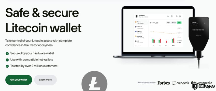 Best Litecoin wallet: Trezor Suite and the Safe 5 wallet connected to it.