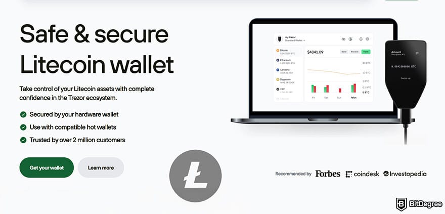 Best Litecoin wallet: Trezor Suite and the Safe 5 wallet connected to it.