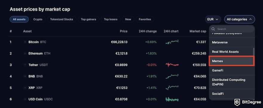Best meme trading platform: the [Memes] category on Crypto.com's dropdown menu.