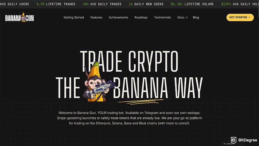 Best meme coin trading tools: Banana Gun homepage.