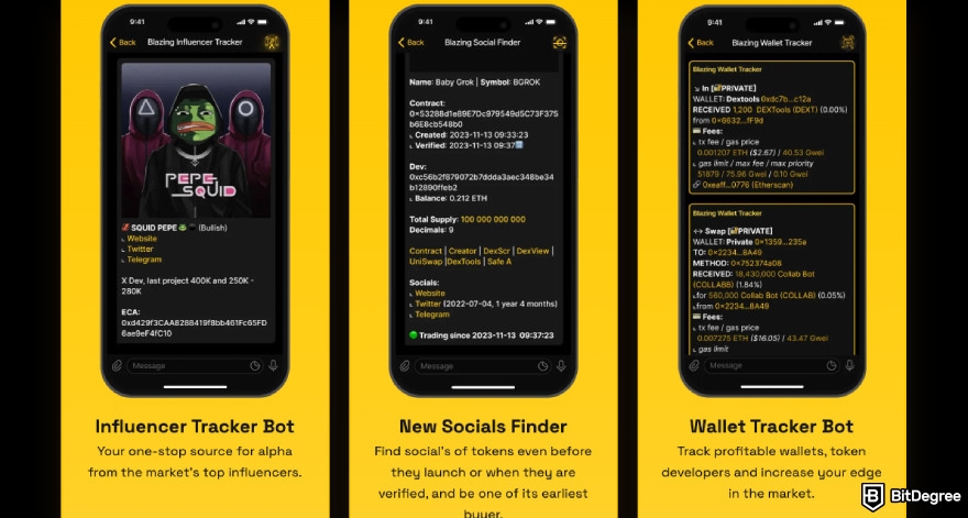 Best meme coin trading tools: Blazing App's Telegram bots.
