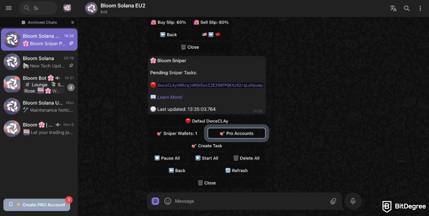 Best meme coin trading tools: Pro account on Bloom Bot.