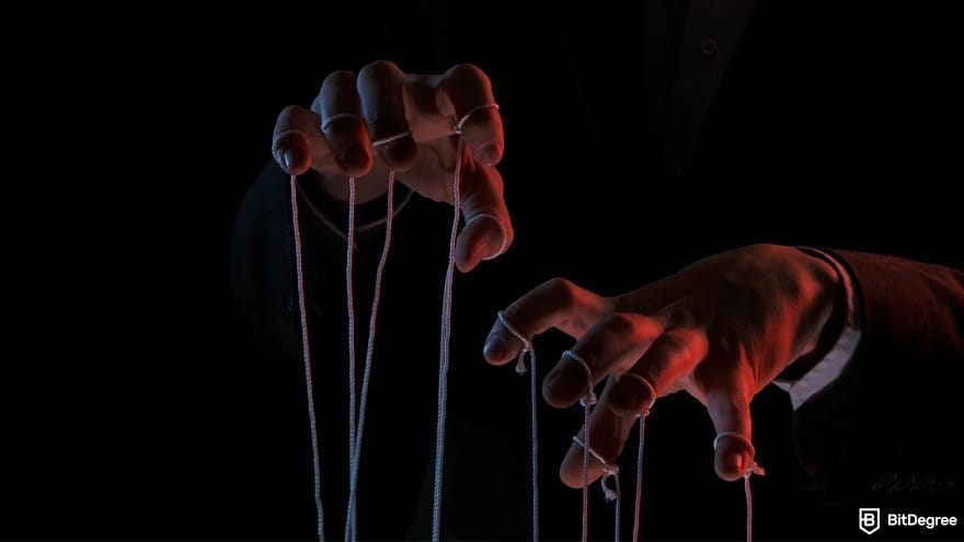 Best meme coin trading tools: hands with strings.