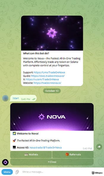 Best meme coin trading tools: Nova Telegram bot.