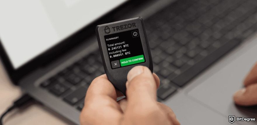 Best meme coin wallet: bitcoin transaction using Trezor Model T.