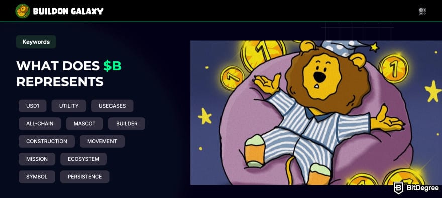 Best meme coins to buy now: BUILDon homepage showing what B represents.