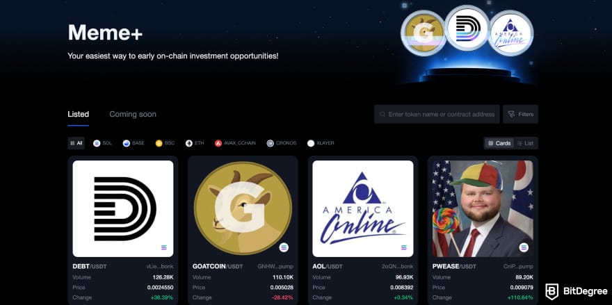Best meme coins to buy now: MEXC Meme+ Trading Zone homepage.