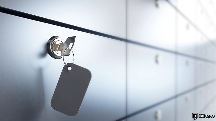 Best metaverse crypto: a close-up of a metal lock with a key attached.