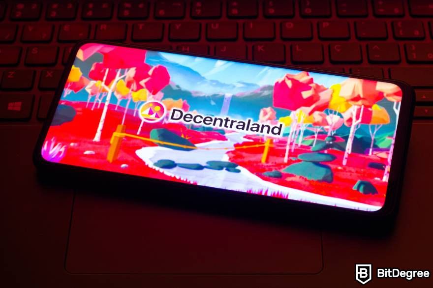 Best metaverse crypto: a phone screen showing Decentraland.