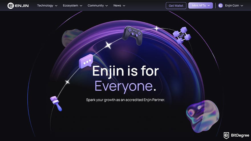 Best metaverse crypto: Enjin webpage.