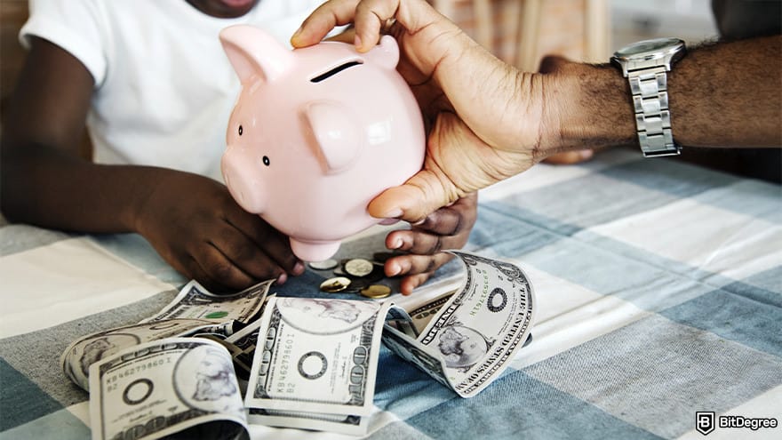 Best metaverse crypto: a piggy bank and money.