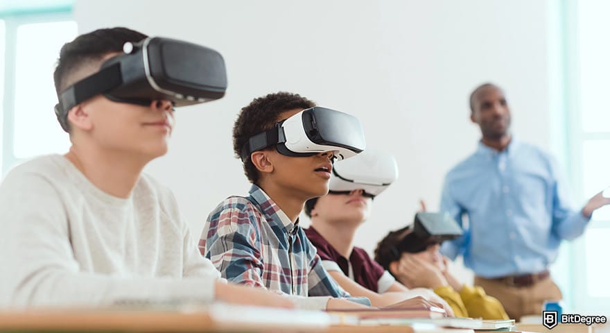 Best metaverse crypto: a teacher giving a lesson in the metaverse.
