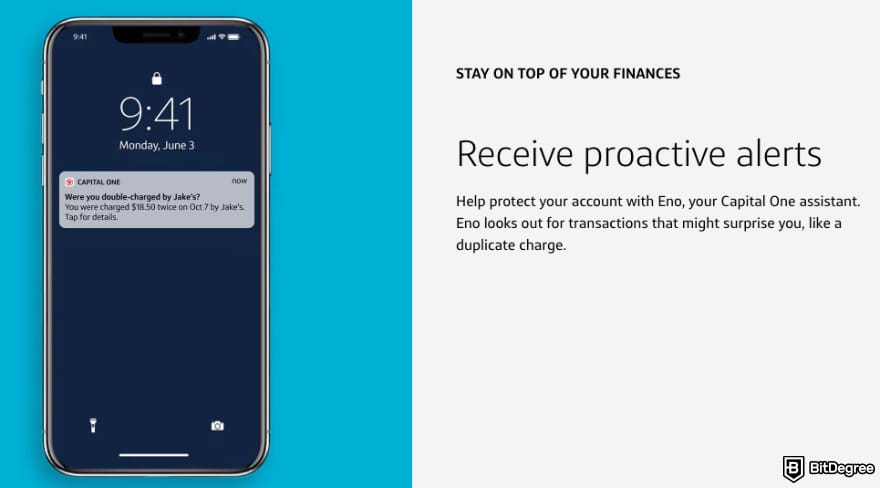 Best mobile bank: Capital One's Eno assistant alerts.