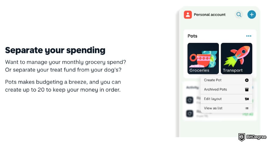 Best mobile bank: Monzo's pots.