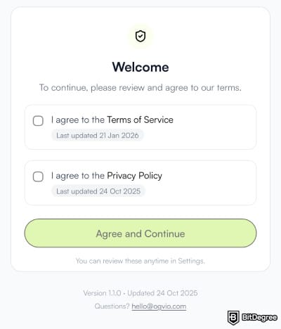 Best mobile bank: Ogvio's Terms of Service and Privacy Policy.