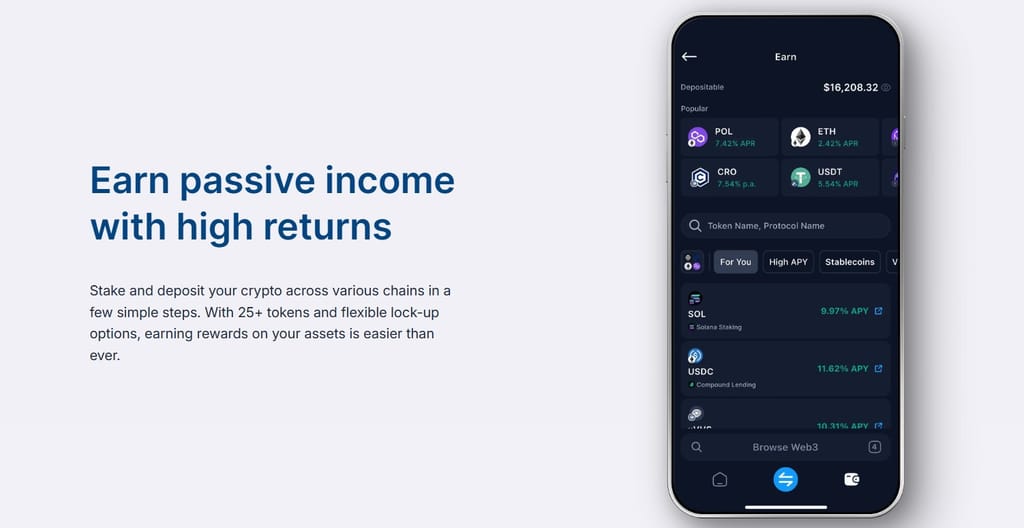 Best mobile crypto wallet: the earning feature on Crypto.com Onchain.